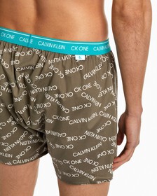 CK ONE WOVEN BOXERS, CAUTION LOGO PRINT TAUPE DUSK, hi-res