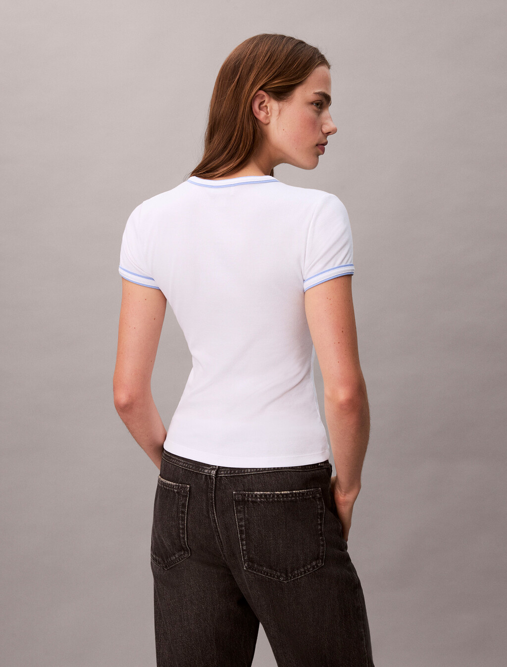 Contrast Trim Ribbed Logo Graphic Baby Tee, Brilliant White, hi-res