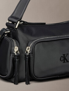Soft Satin Nylon Shoulder Bag, Black, hi-res