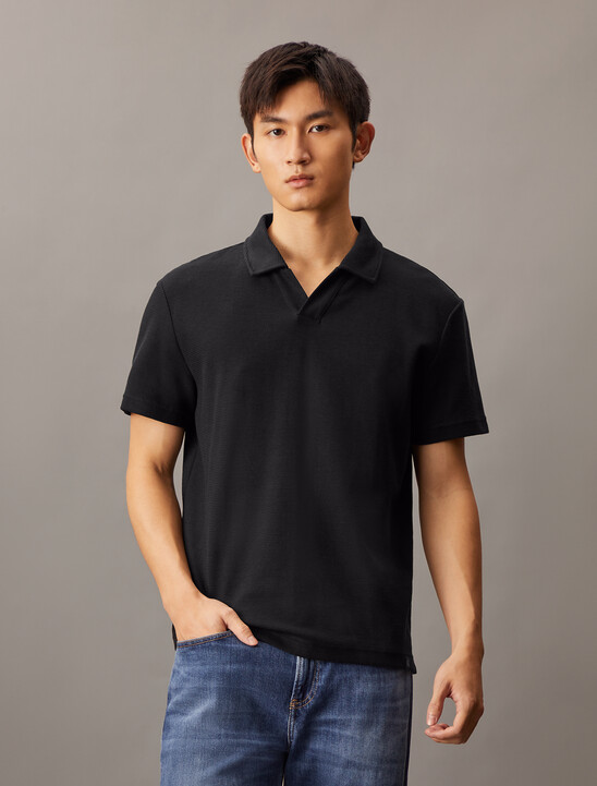 Textured Open Collar Knit Polo