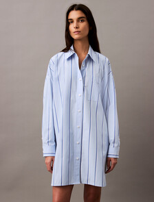 Relaxed Striped Cotton Shirt Dress, 18815 CSW25S_W013+Chambray Blue, hi-res