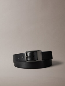 Faceted Buckle Reversible Belt 35mm, Black/Black AOP/Gunmetal, hi-res