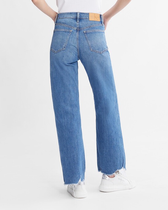 Italian Denim Frayed High Rise Wide Leg Jeans