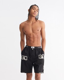 CALVIN KLEIN 1996 ORGANIC COTTON PYJAMA SHORTS, STENCIL LOGO PRINT WOVENS_BLACK, hi-res