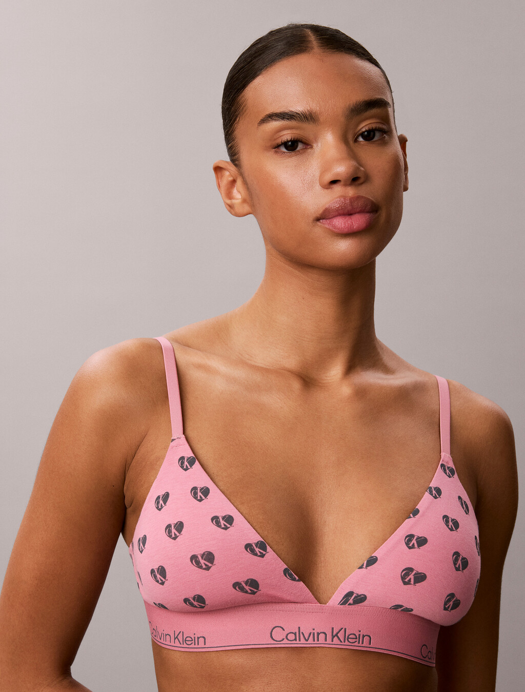 Icon Cotton Modal Lightly Lined Triangle Bralette, Be Mine CK Calm Pink, hi-res