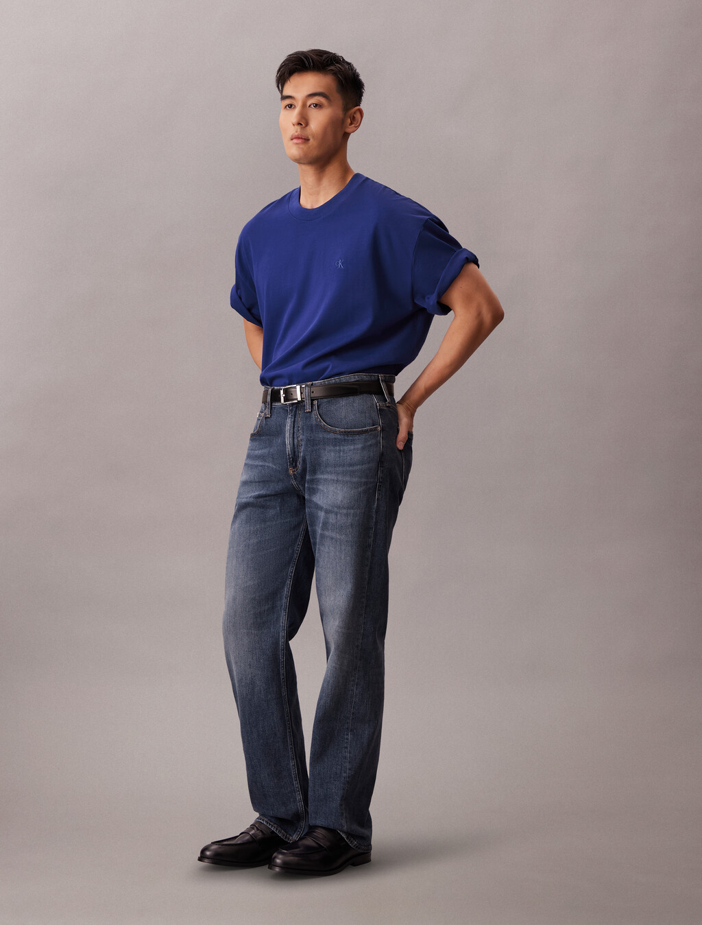 Oversized Embossed Monogram Tee, Blue Majesty, hi-res