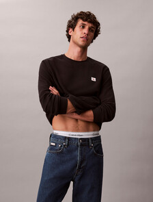 Long Sleeve Waffle T-shirt, Black, hi-res
