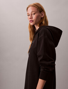 Monogram Hooded Sweatshirt Dress, Black, hi-res