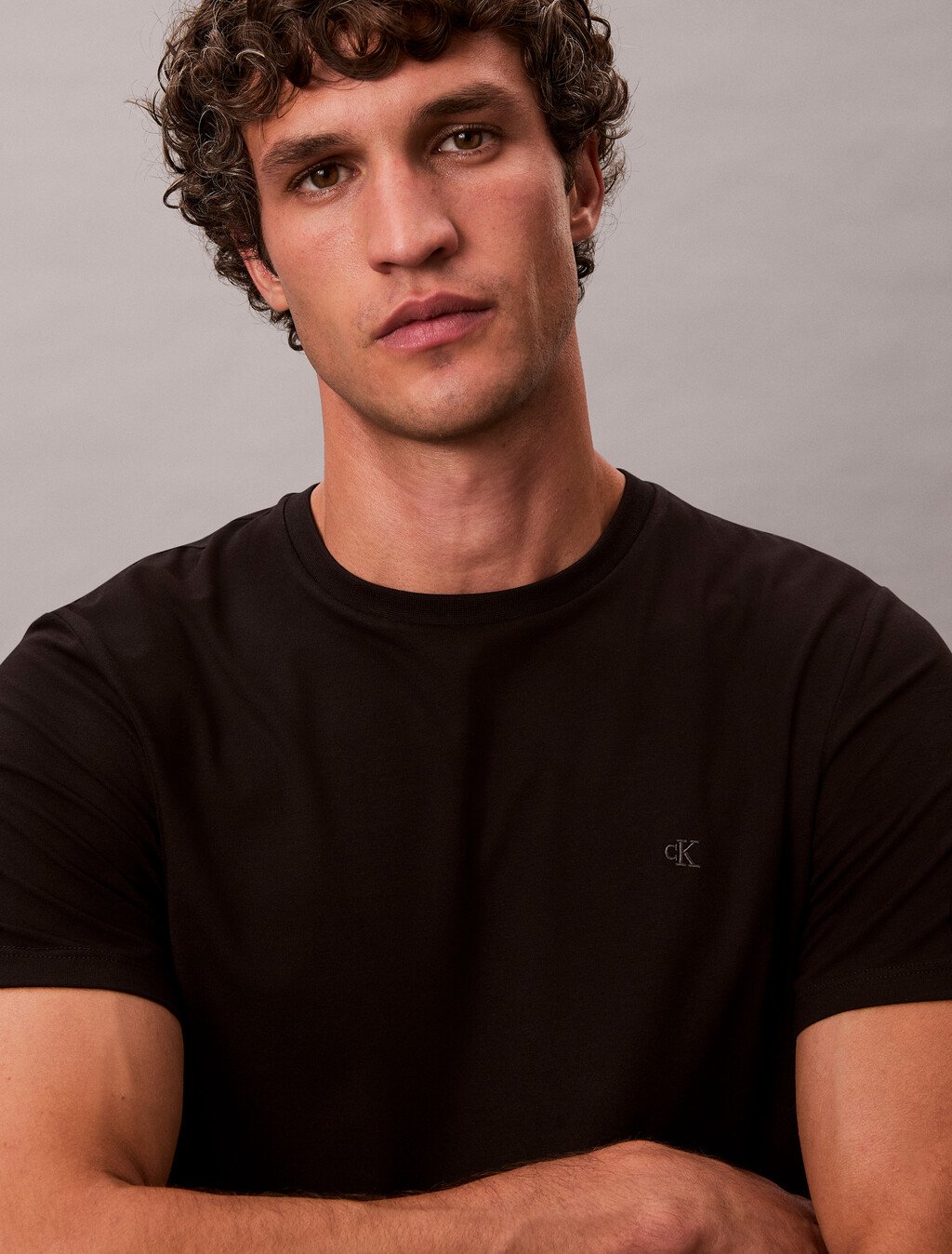 Stretch Cotton Slim Tee, Black, hi-res