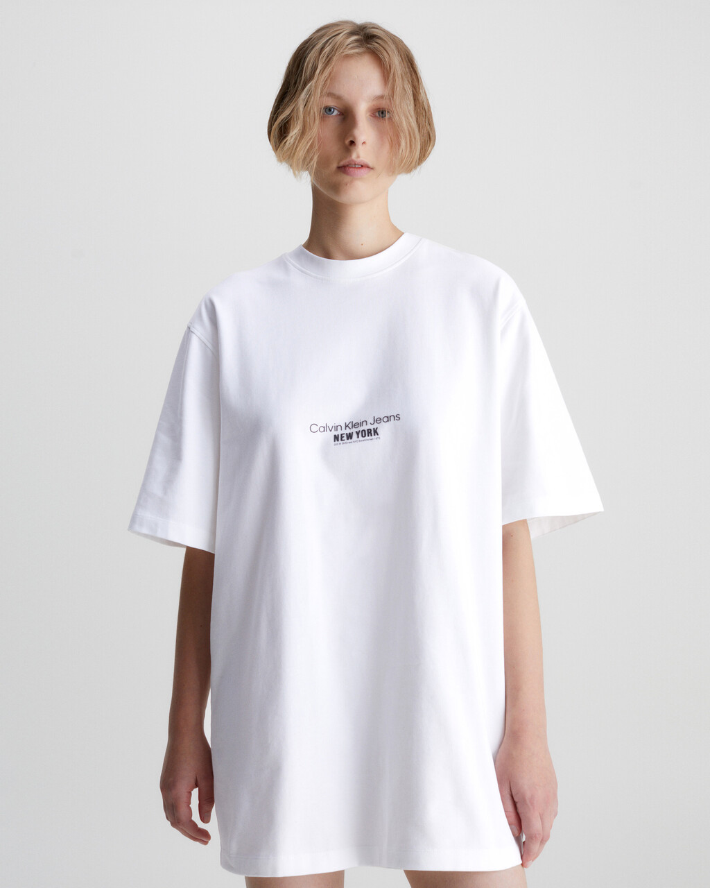 Embroidered T-Shirt Dress, Bright White, hi-res