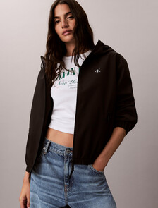 Hooded Relaxed Windbreaker, Black, hi-res