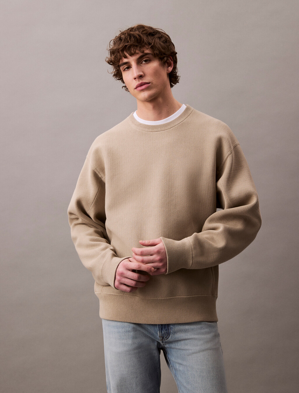 Cotton Blend Relaxed Sweatshirt, Pure Cashmere, hi-res