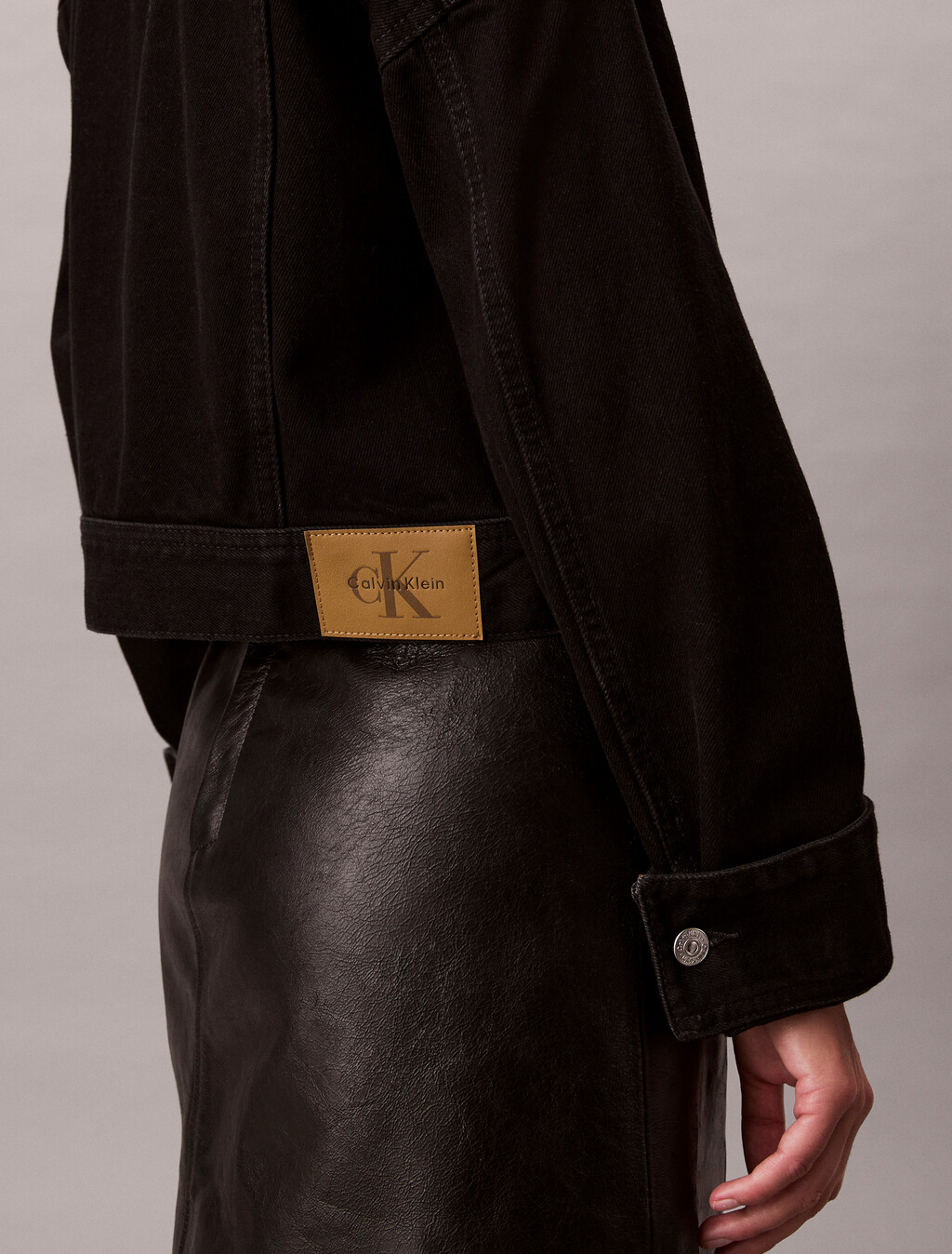 Cropped Zip Up Denim Jacket, SOFT BLACK, hi-res