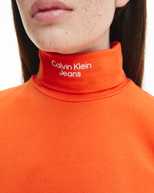 STACKED LONG SLEEVE ROLL NECK TOP, Coral Orange, hi-res