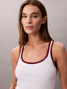 Contrast Trim Ribbed Tank Top, Brilliant White Combo, hi-res