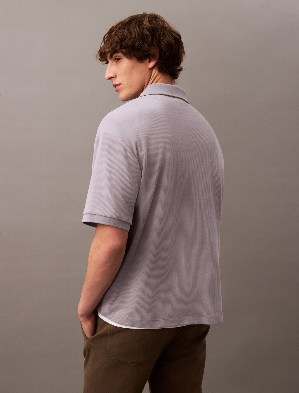 Relaxed Ribbed Cotton Polo Shirt, Lilac Gray, hi-res