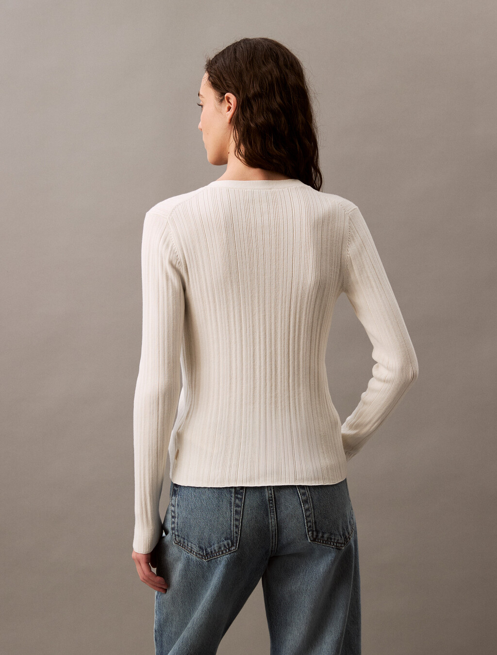 Cotton Variegated Rib Knit Cardigan, Tofu, hi-res