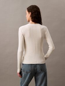 Cotton Variegated Rib Knit Cardigan, Tofu, hi-res