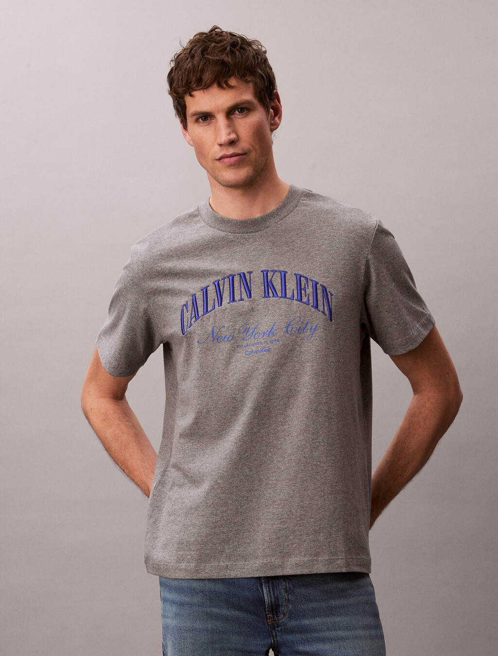 Embroidered NYC Logo T-shirt, Med Grey Htr, hi-res