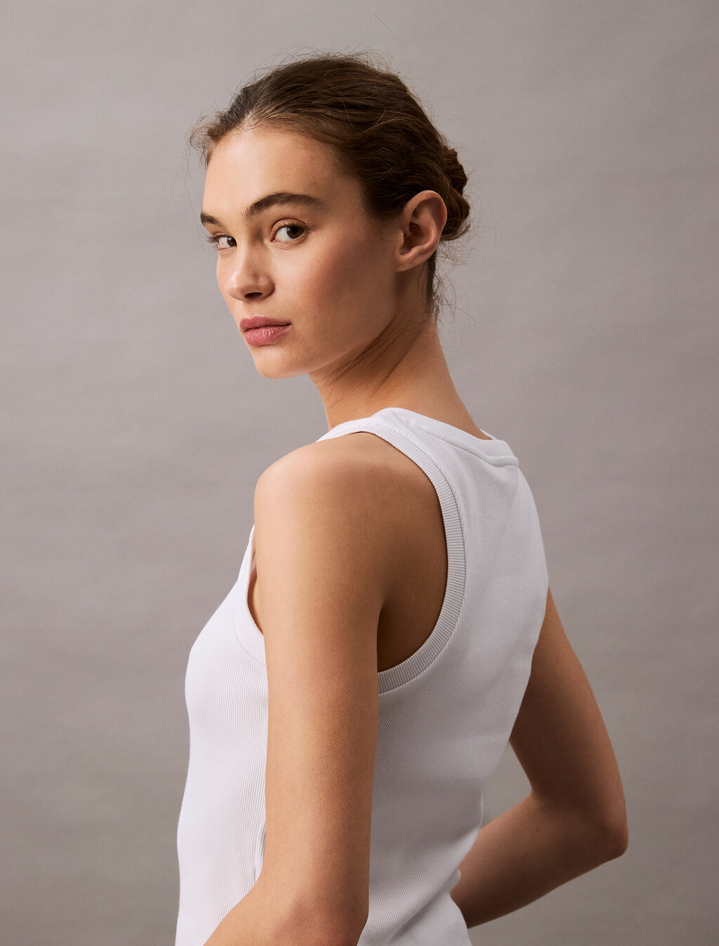 Monogram Rib Knit Tank Top, Brilliant White, hi-res