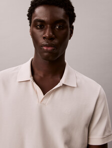 Cotton Piqu&eacute; Open Collar Polo Shirt, White Sand, hi-res