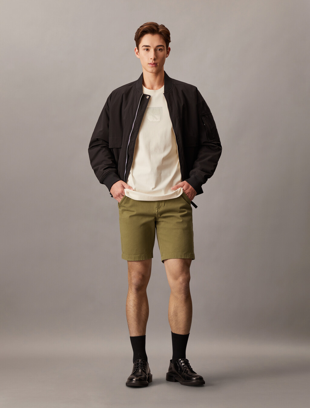 Essential Cotton Lyocell Chino Shorts, Gothic Olive, hi-res