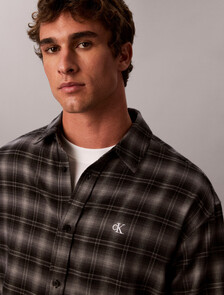 Oversized Plaid Shirt, Black, hi-res