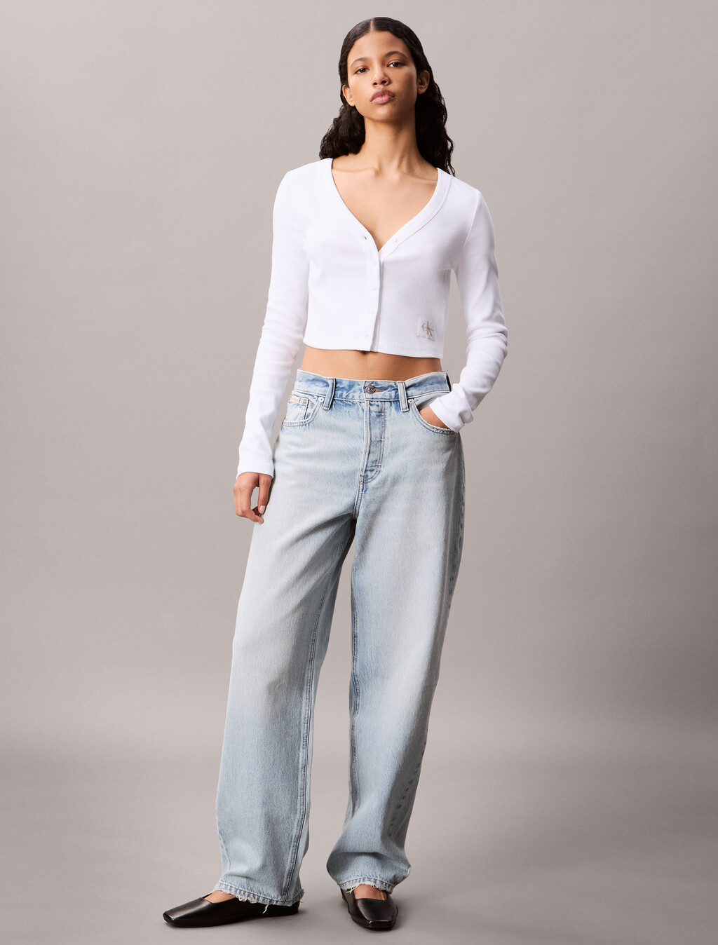 Cropped Ribbed Cotton Cardigan, Brilliant White, hi-res