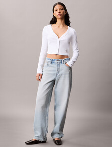 Cropped Ribbed Cotton Cardigan, Brilliant White, hi-res