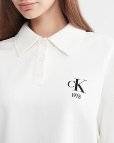 Varsity Polo Neck Pullover Sweatshirt, Ivory, hi-res