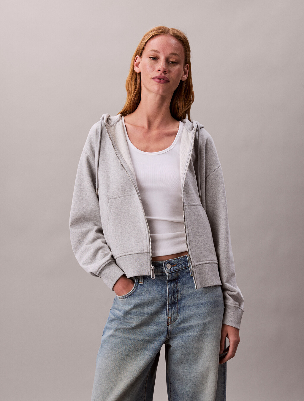 Cotton Terry Zip Up Hoodie, History Grey Heather, hi-res