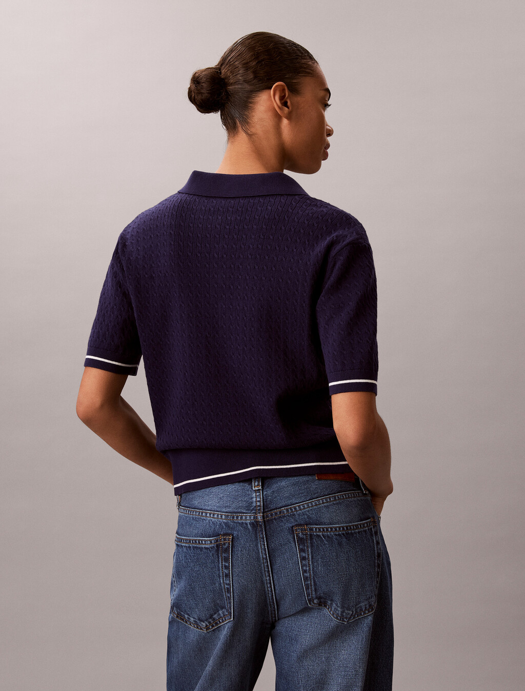 Cable Knit Short Sleeve Jumper, Evening Blue, hi-res