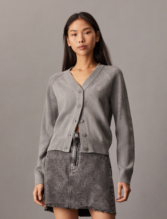 V Neck Rib Knit Cardigan
