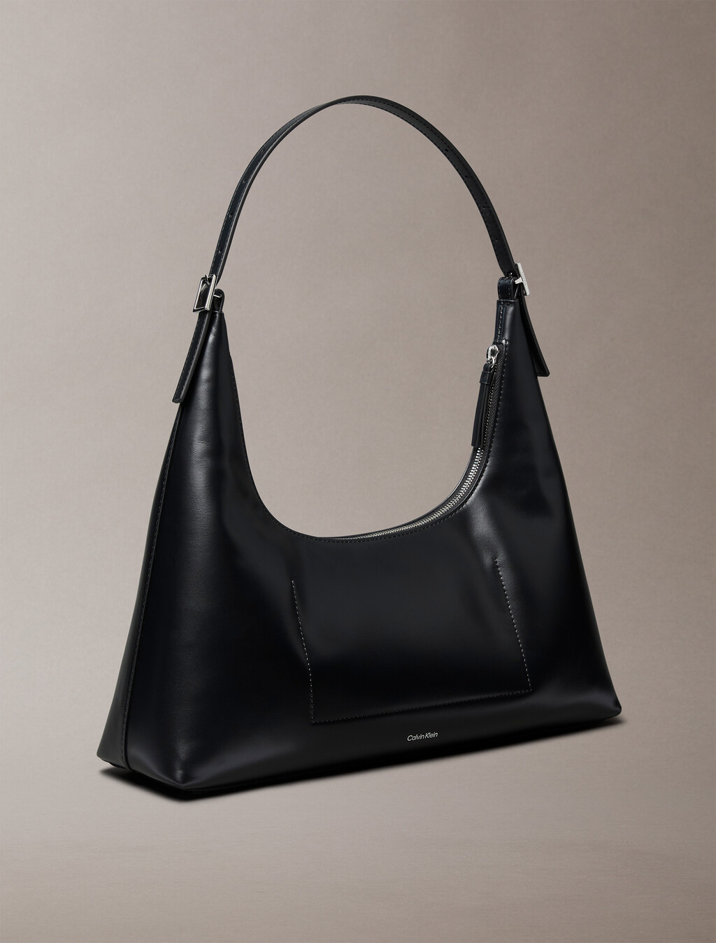 Monogram Logo Emblem Leather Shoulder Bag, Black, hi-res