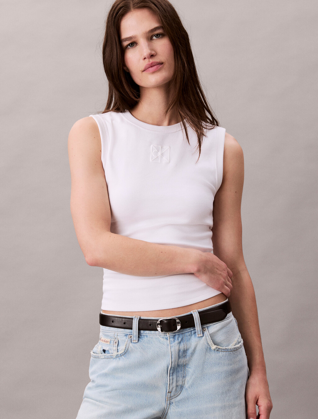 Ribbed Tank Top, Brilliant White, hi-res