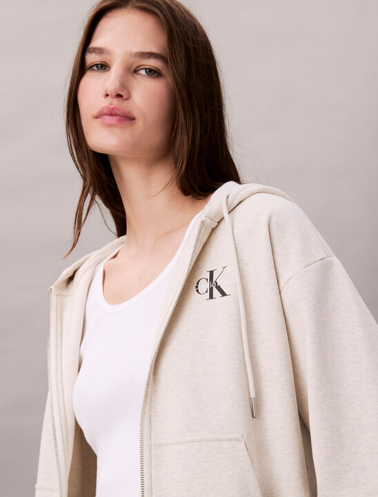 Monogram Cotton Terry Zip Thru Hoodie