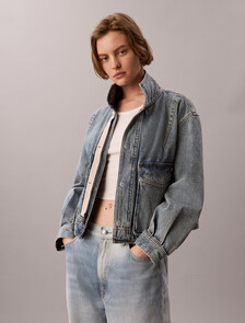 Cropped Denim Utility Jacket, TATTERED LAPIS, hi-res