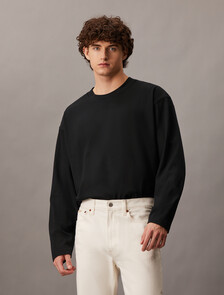 Embossed Logo Relaxed Long Sleeve Tee, Ck Black, hi-res