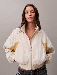 Cropped Colour Block Nylon Jacket, Chalk / Antelope, hi-res