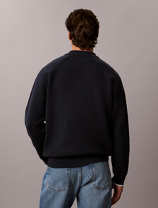 Cotton Knit Varsity Polo Jumper, Dark Sapphire, hi-res