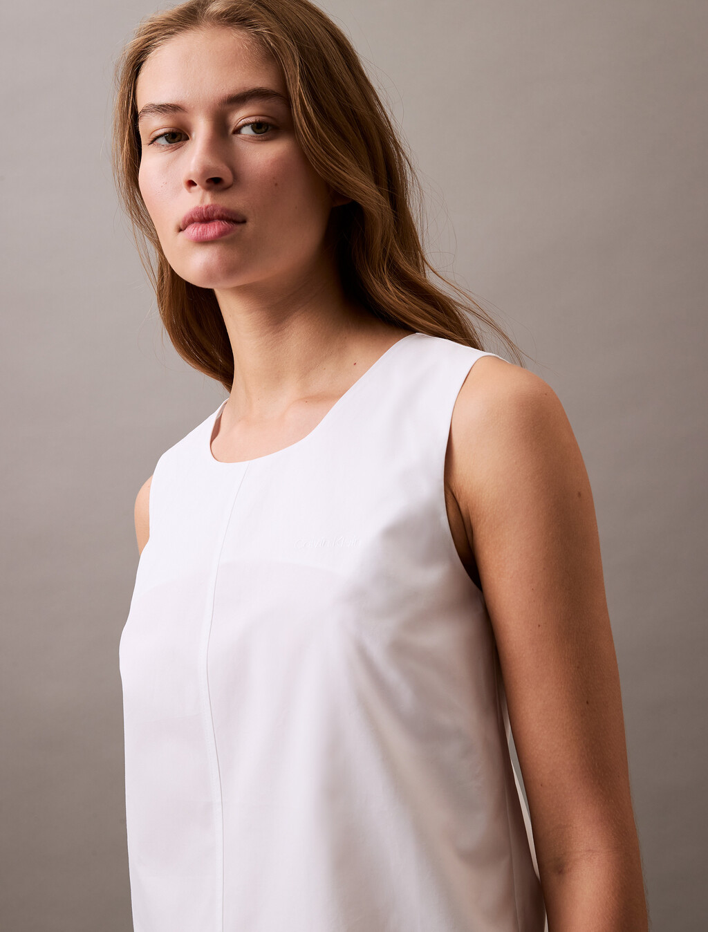 Sleeveless Cotton Poplin Mini Dress, Brilliant White, hi-res