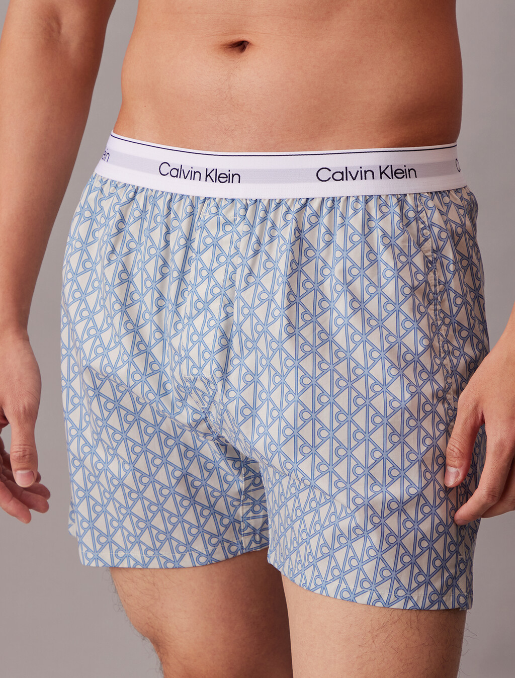 Cotton Poplin Traditional Boxers, ICON COTTON EMBLEM CHALK/GULF BLUE, hi-res