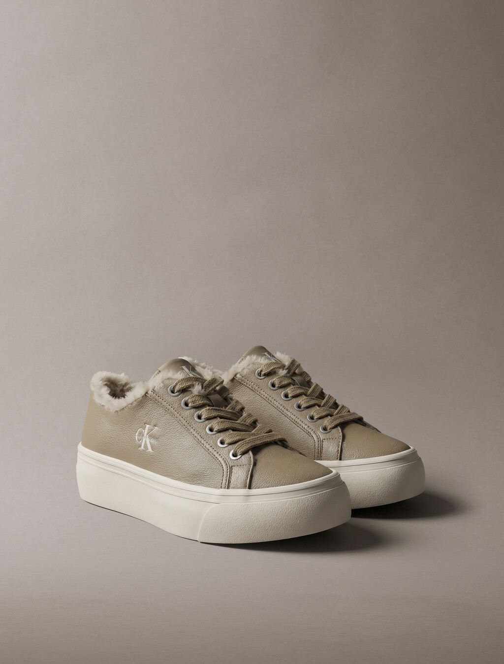 Leather Signature Platform Trainers, Desert Taupe/Dk Ecru, hi-res