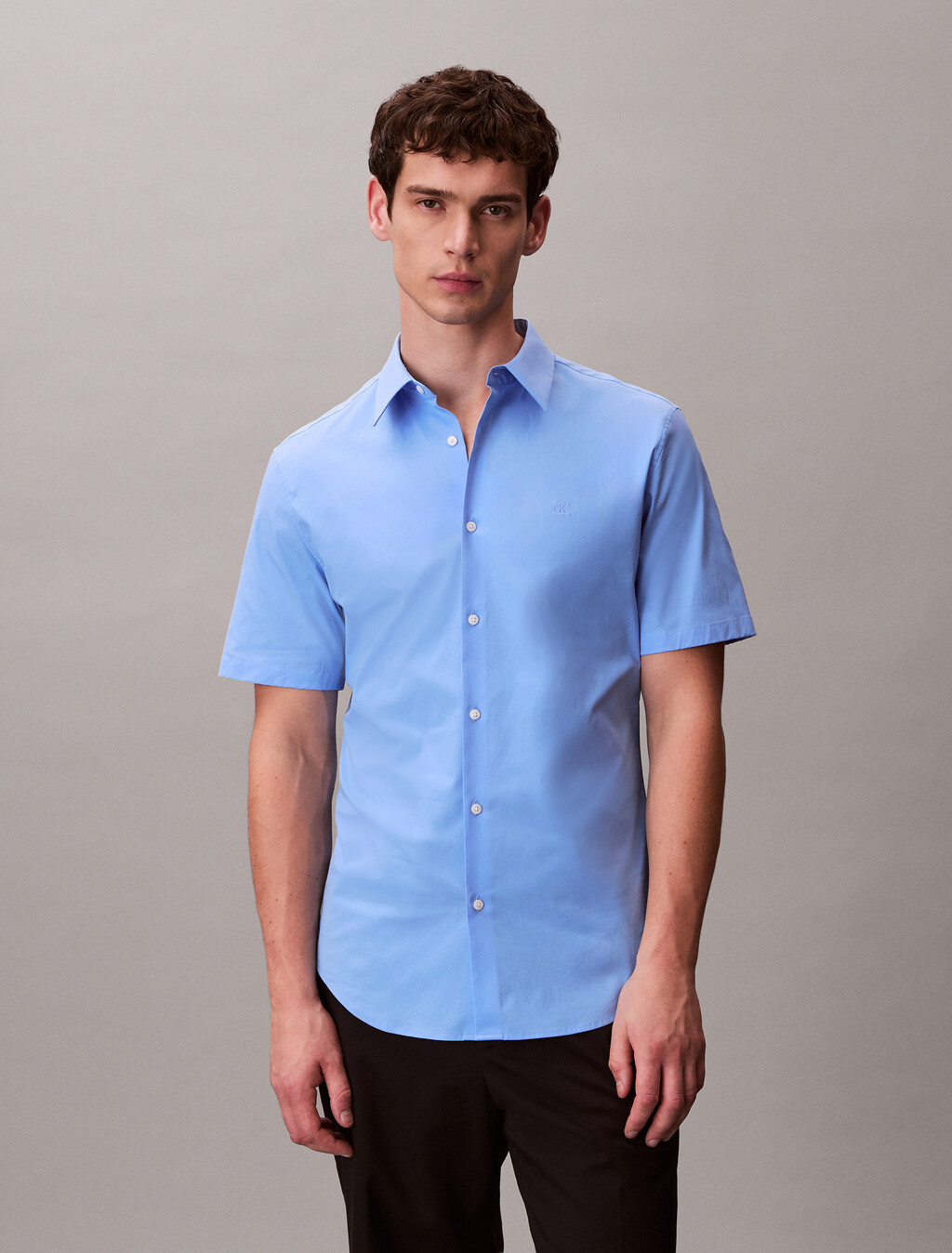 Stretch Cotton Slim Shirt, Blue Descent, hi-res