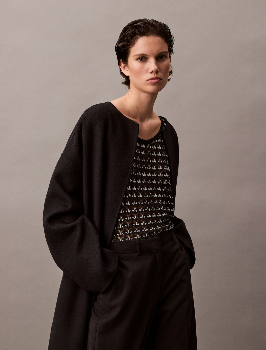 Jacquard Textured Tank Top, Black, hi-res