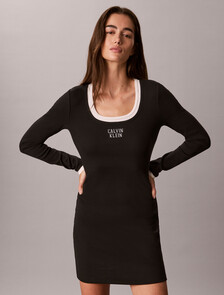 Logo Graphic Rib Mini Dress, Black, hi-res
