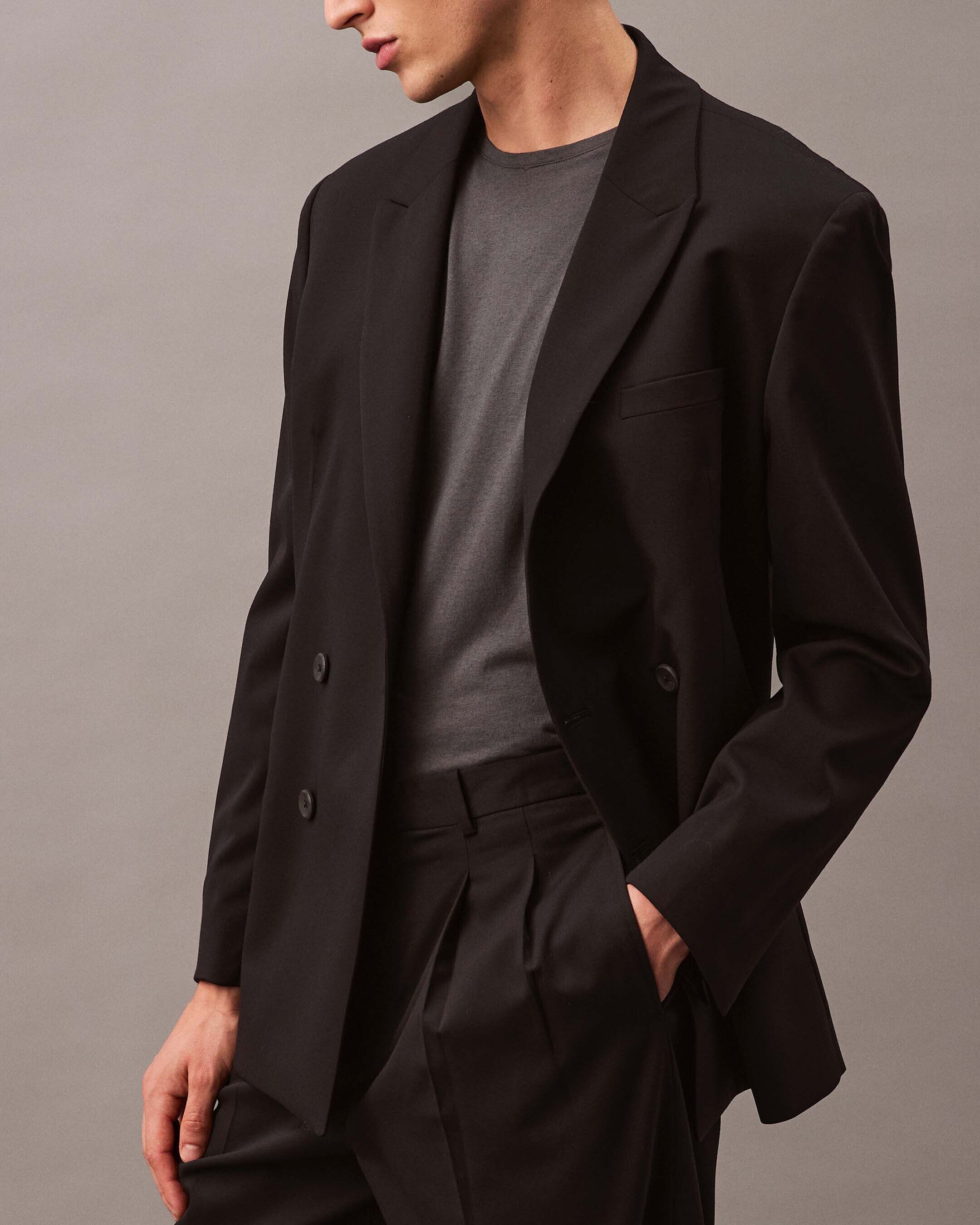 Wool Double Breasted Blazer black Calvin Klein Malaysia