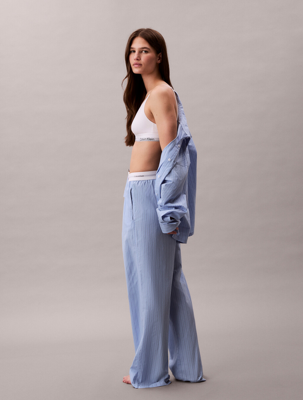 Cotton Poplin Logo Waistband Pant, 19471 TRAIL STRIPE+FROZEN FJORD, hi-res
