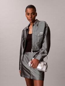 Pocket Metallic Nylon Small Shoulder Bag, SILVER METALLIC, hi-res