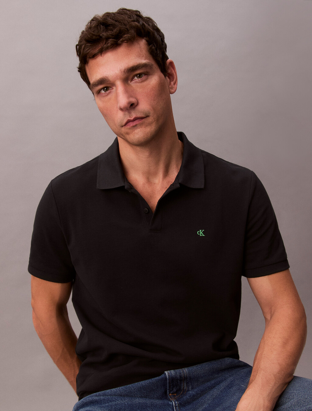 Cotton Piqué Polo Shirt, Black, hi-res